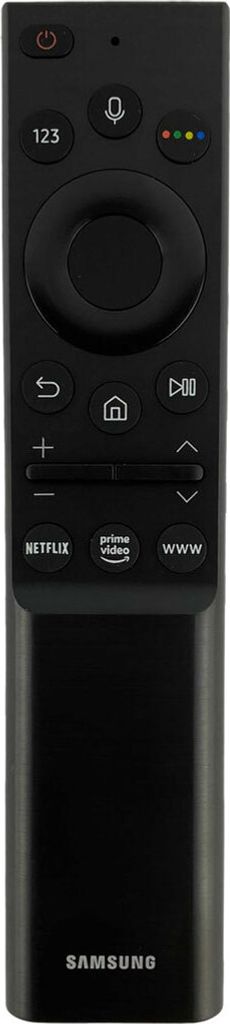 A black Samsung remote control is shown against a white background.