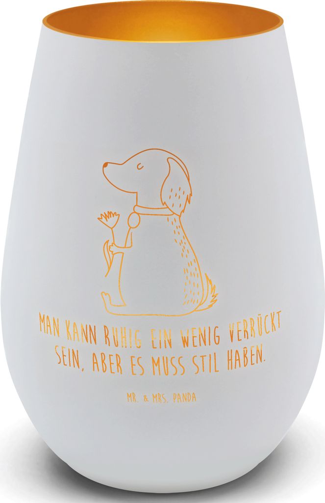 Mr. & Mrs. Panda Laterne Hund Blume - Weiß - Geschenk, Teelichthalter Glas, Verrückt, Süß, Gold, Sprüche, Haha, Kerzenhalter, Hunde, Windlicht...