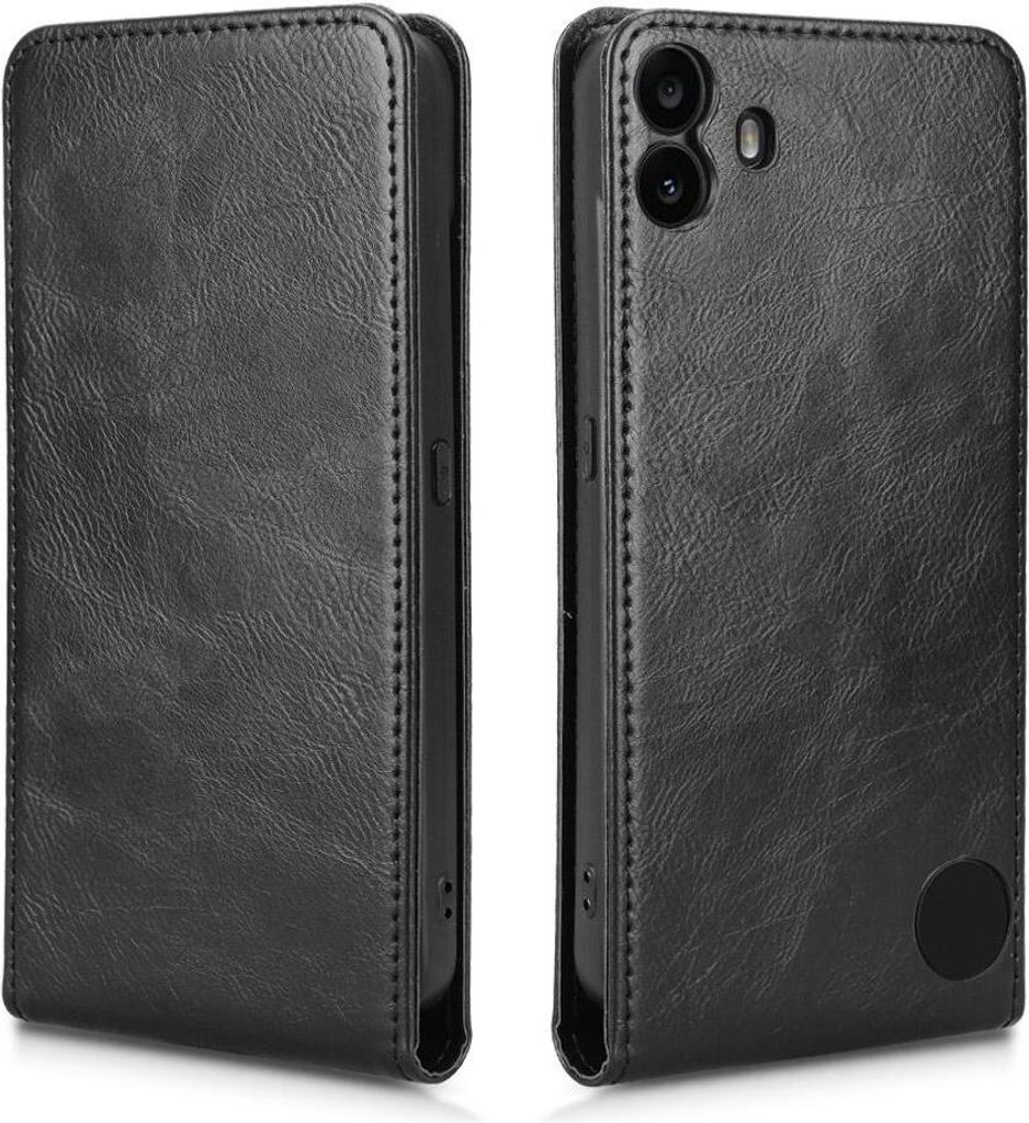 Hülle für Nothing CMF Phone 1 - Phonesta Leder Vertical Flip Book Wallet Klapphülle - Schwarz