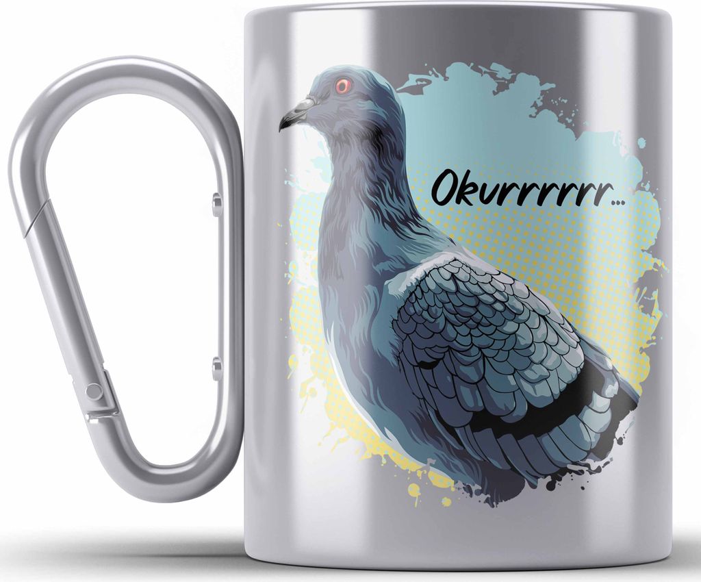 Trendation - Taubenzüchter Okurrrr Geschenk Zaubenzucht Zubehör Tauben Edelstahl Tasse Karabiner Lustiger Spruch Taubenflüsterer Taubenliebhaber...