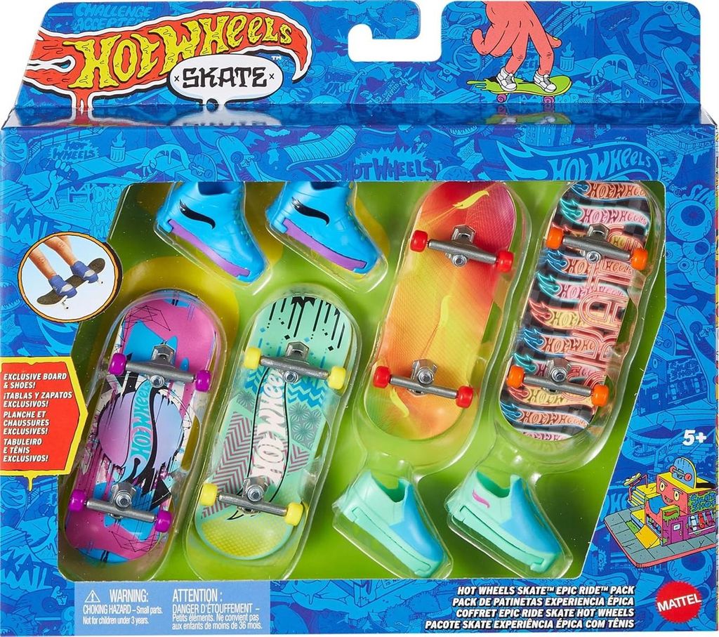 Hot Wheels Skate Tony Hawk Griffbrett Boards + Skaterschuhe 4er Pack exklusiv 5+