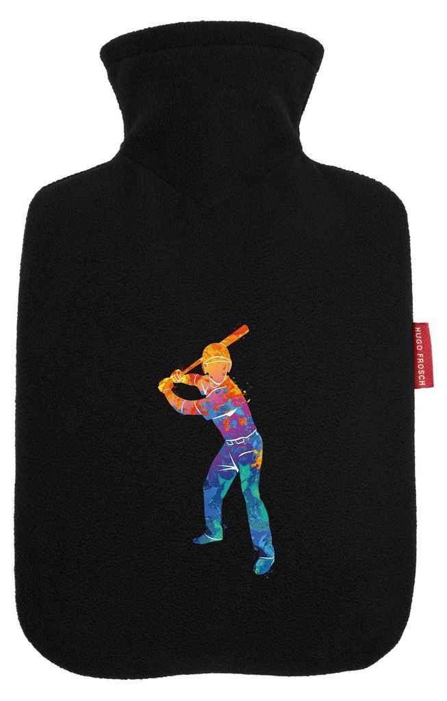 Huuraa Wärmflasche Baseball Batter Spieler bunte Silhouette 1,8 Liter Black Classic Veloursbezug Bettflasche Geschenkidee