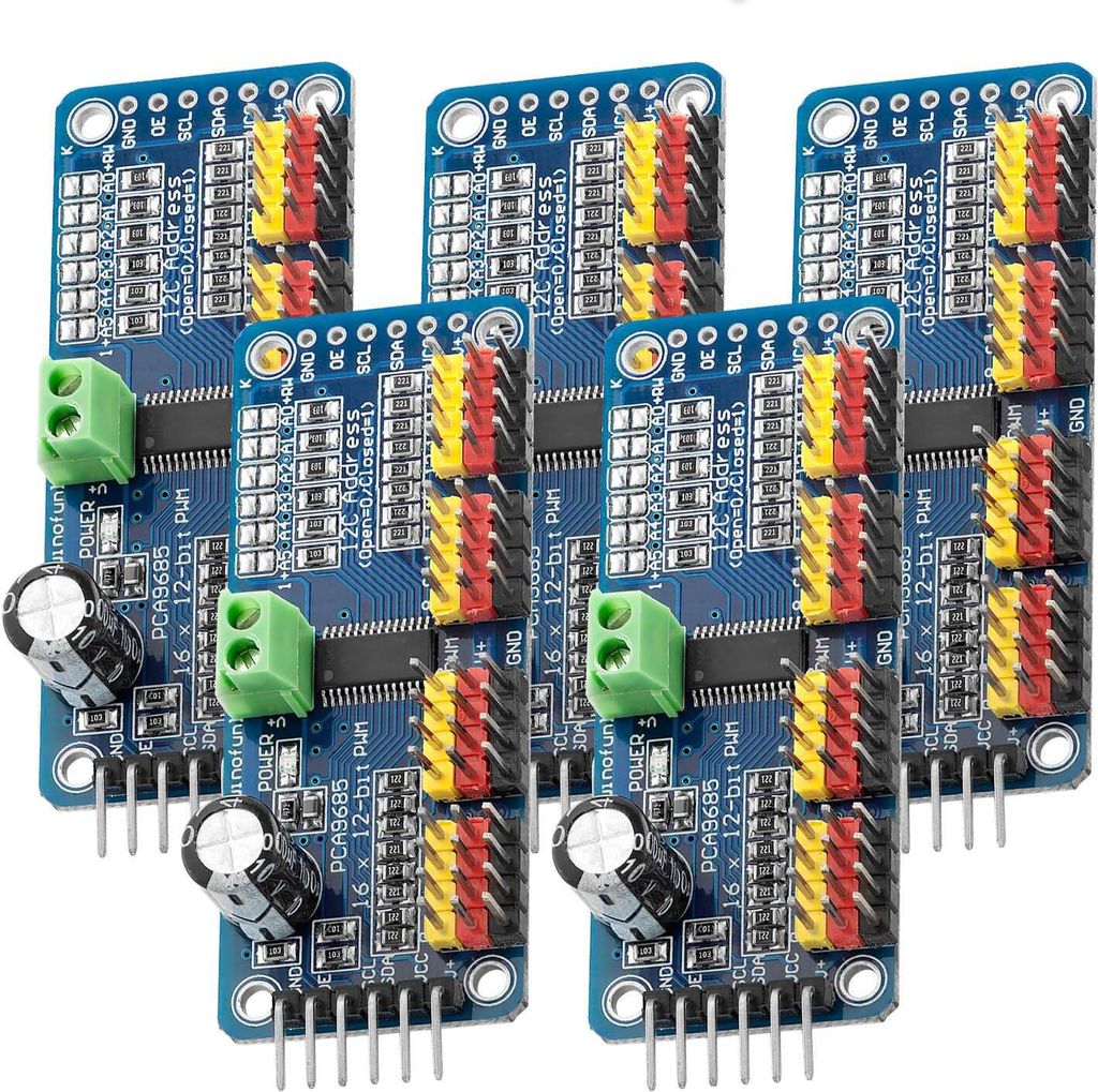 AZ-Delivery Aktoren PCA9685 16 Kanal 12 Bit PWM Servotreiber für Raspberry Pi, 5x Servotreiber