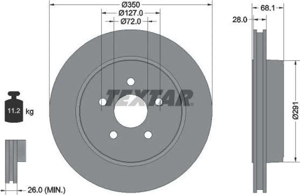 Disque de frein ventilé avant TEXTAR pour SUV Jeep Cherokee