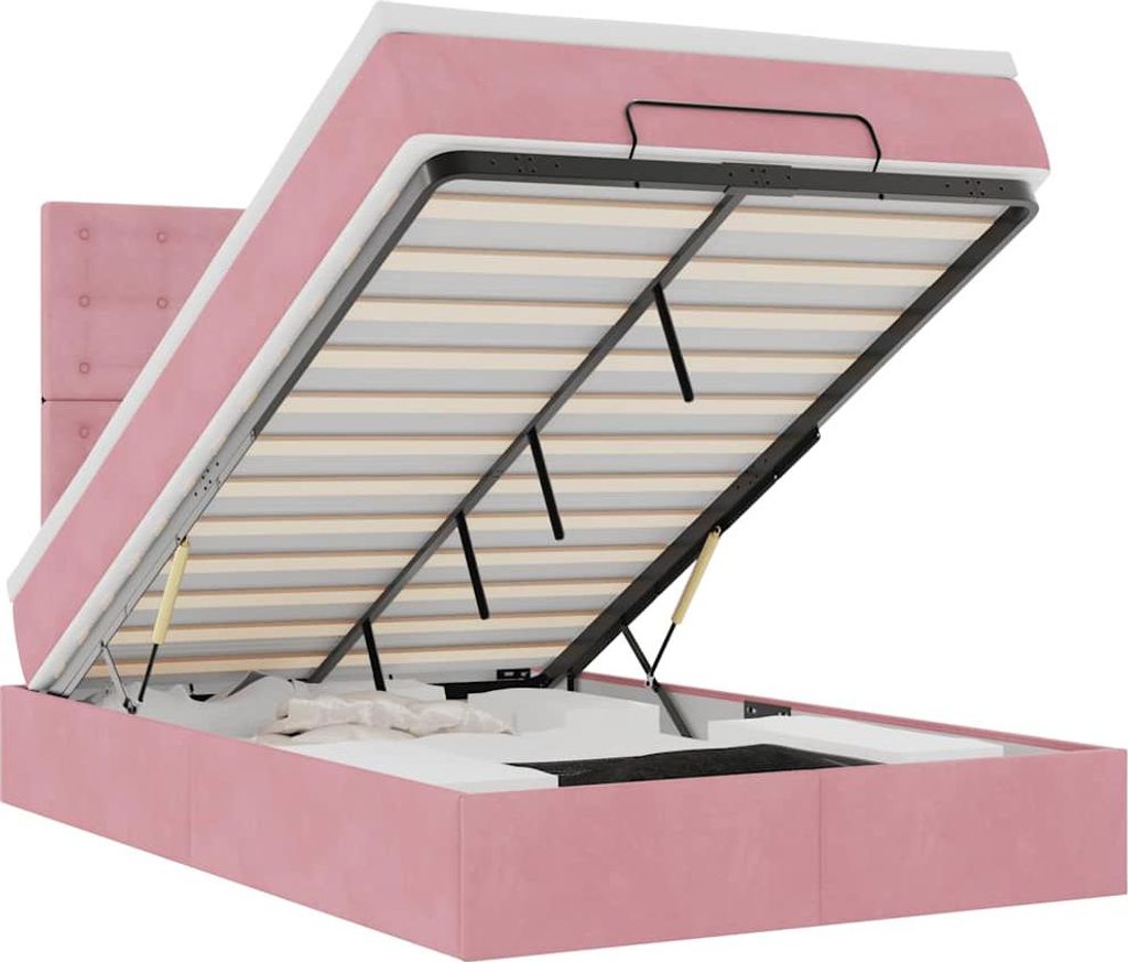 vidaXL Ottoman-Bett mit Matratzen & LEDs Rosa 120x190 cm Samt