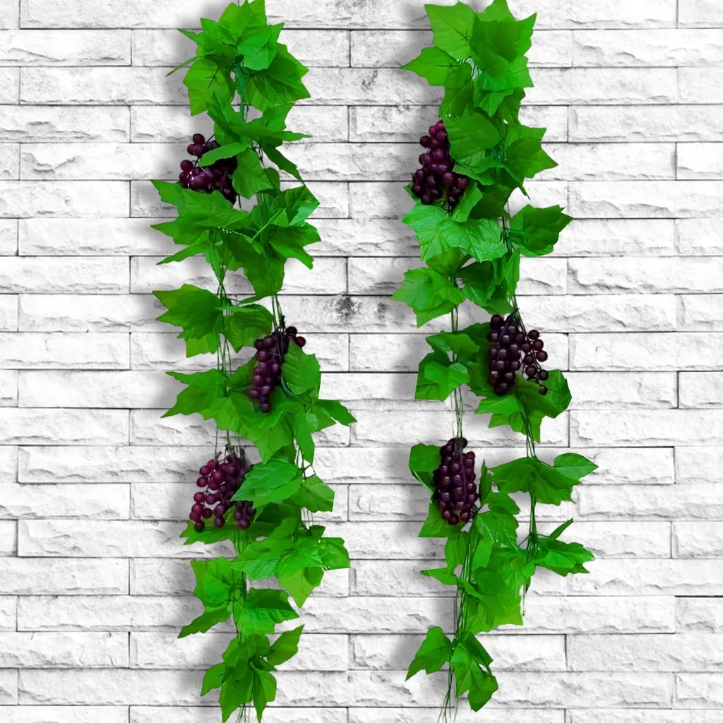 Liane de vigne artificielle réaliste 2,4m avec feuilles et raisins lot 2