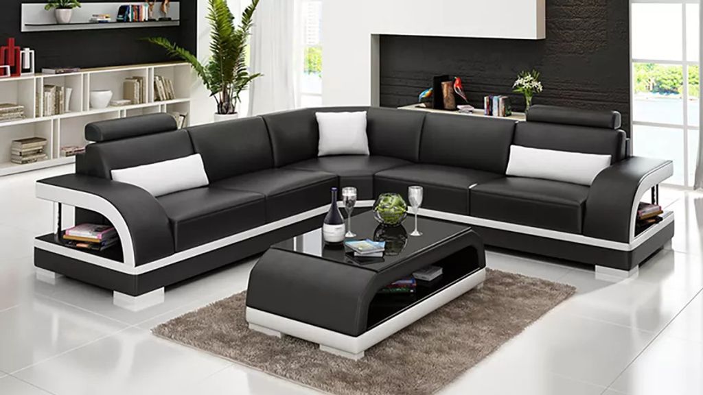 wohnzimmer Leder xxl couch sofa moderne designer eckpolster polster 2tl. + Tisch