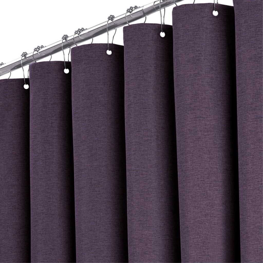 Duschvorhang aus Stoff, 180 x 200 cm, Leinenstruktur, schimmelresistent, waschbar, mit 12 Kunststoffhaken, beschwertem Saum, Polyester, lila/dunkel...