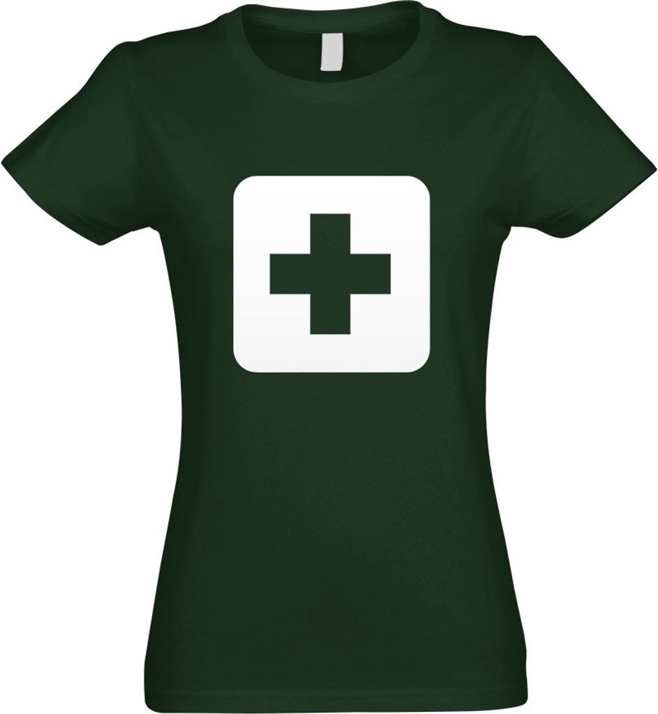 Kiwistar - T-Shirt tailliert - Damen - flaschengrün - Erste Hilfe Stelle Piktogramme - mit Motiv Bedruckt - Funshirt Design - Sport - Freizeit - D...