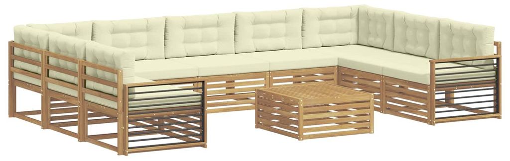 vidaXL Outdoor-Sofagarnitur 10 pcs Weiß und Creme Massivholz Akazie