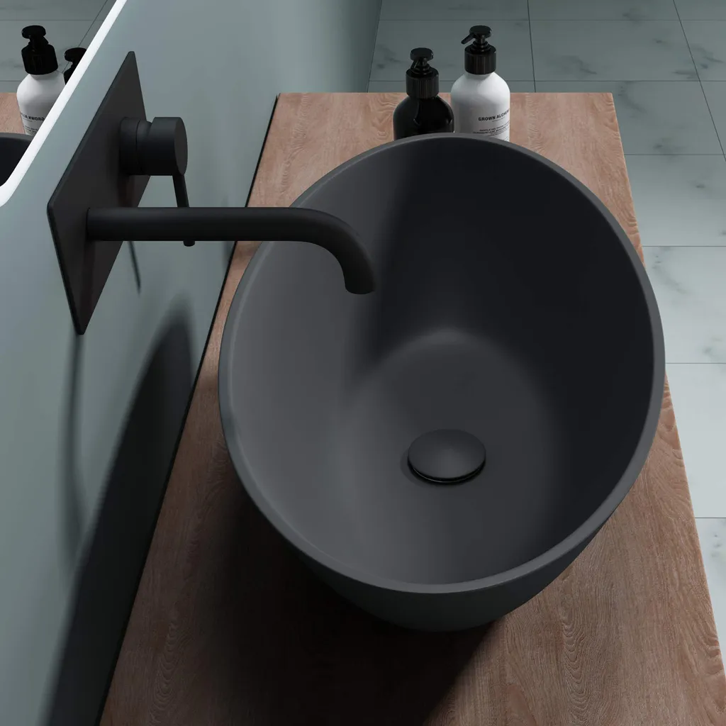 Grande vasque à poser rectangulaire 62 cm lave-main gris anthracite