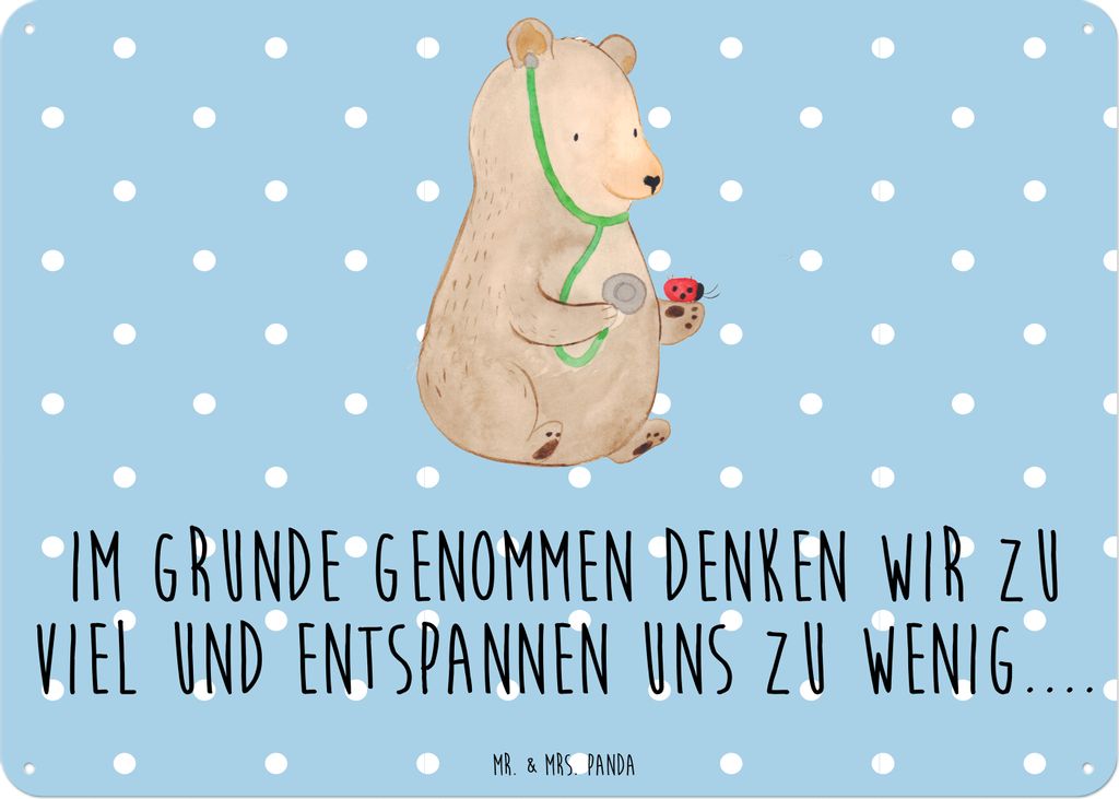 Mr. & Mrs. Panda tafel Bär Arzt DIN A6 - Blau Pastell - Geschenk, Wandbild, Ärztin, Blechschild, Doktorin, Teddy, Metallbild, Schild, Professor, ...