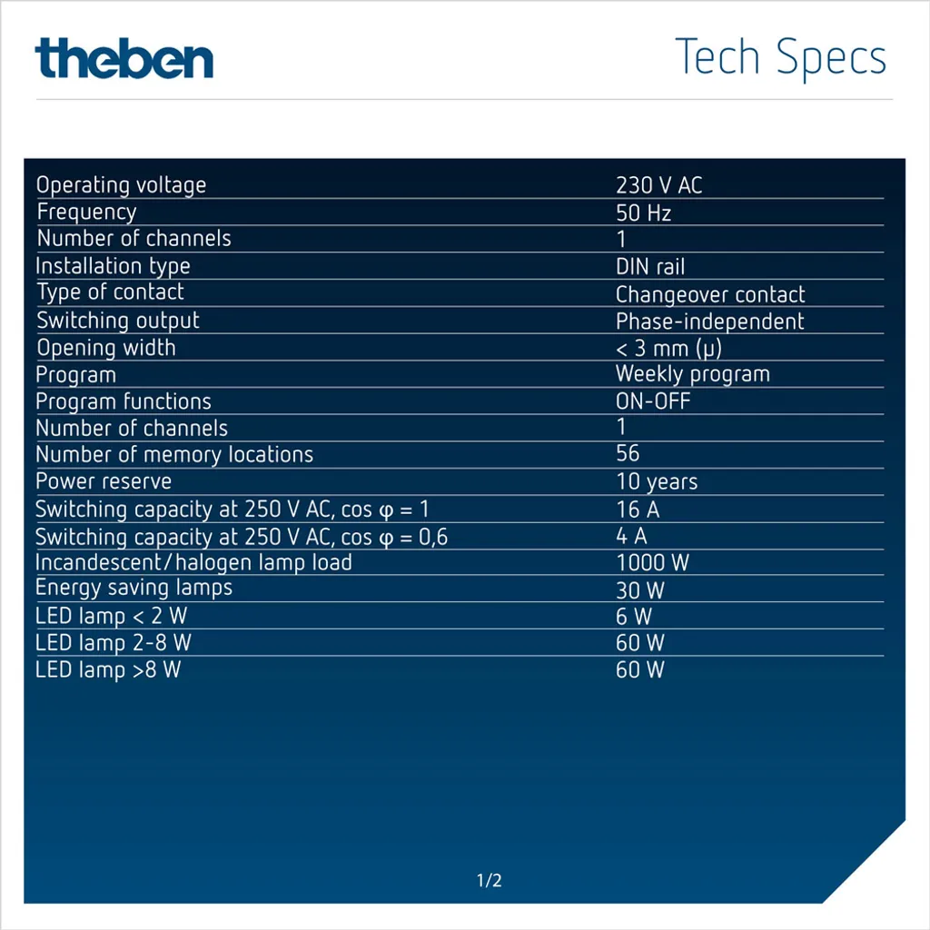 Programmateur hebdomadaire digital Theben 1 canal pour tableau 1 TE - 7