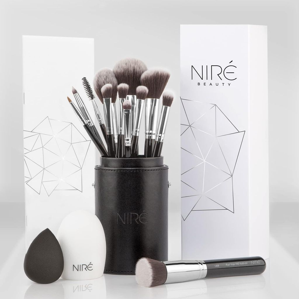 Veganistisches Make-up-Pinselset - Inklusive Halter und Zubehör - 10 Stück