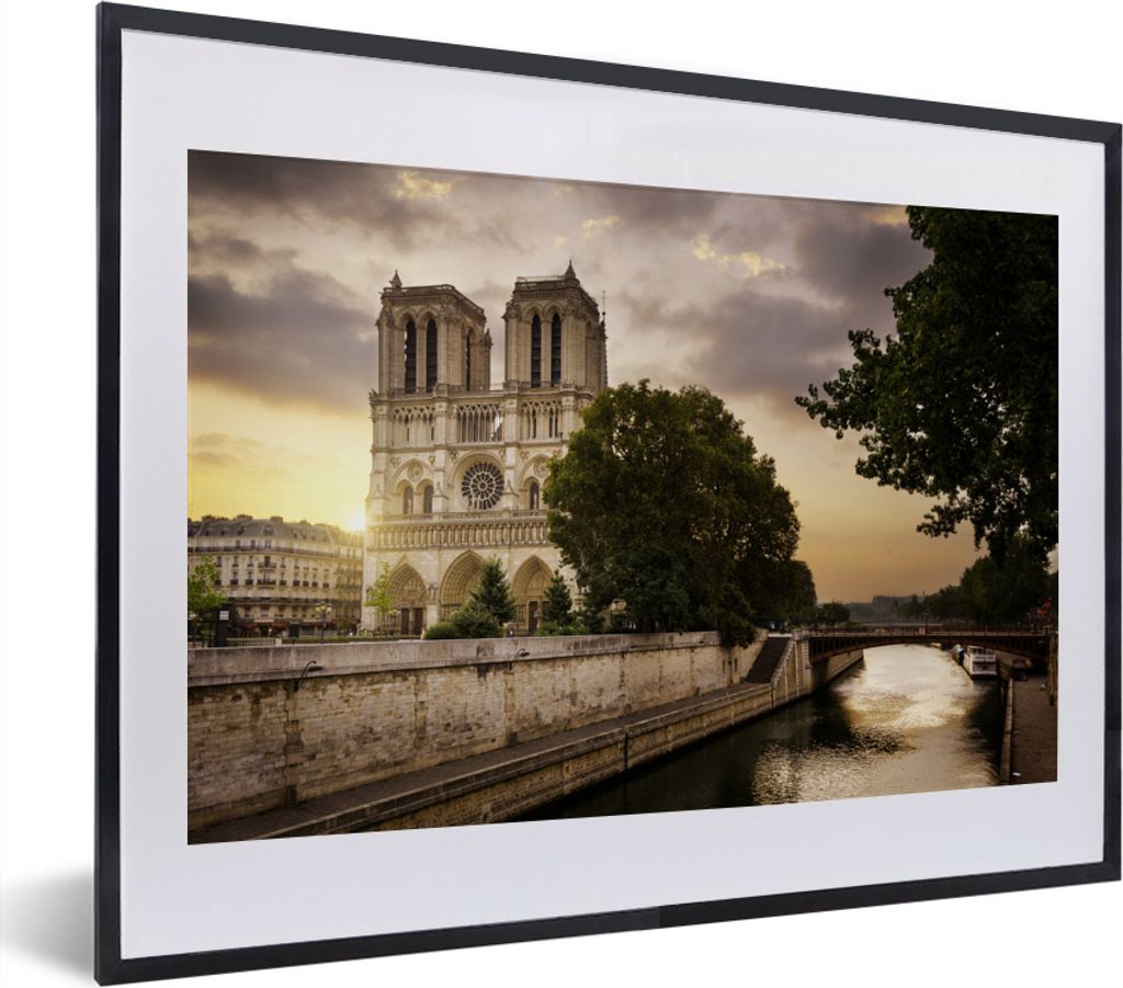 MuchoWow MuchoWow Gerahmtes Poster Sonnenaufgang bei Notre Dame in Paris 40x30 cm - Poster mit zchwarzem Bilderrahmen - Bilderrahmen - Poster i...