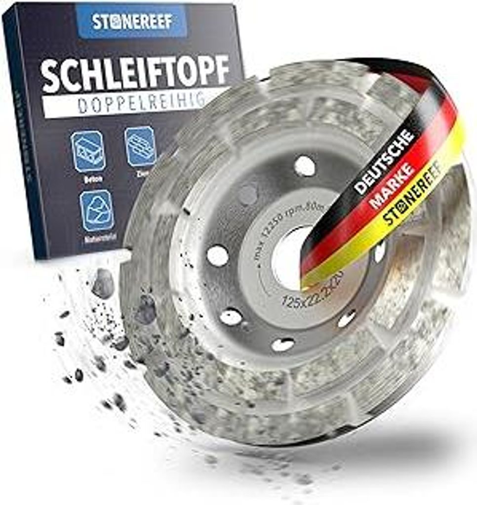 Schleiftopf 125 mm für Winkelschleifer – Diamant-Schleifteller für Beton, Stein & Mörtel – Turbo-Schleifscheibe mit hoher Abtragsleistung ...