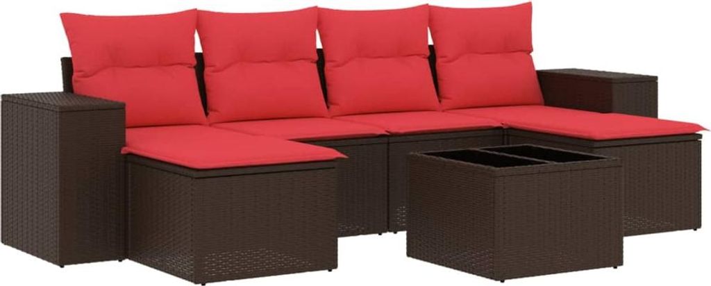 vidaXL 7-teiliges Gartensofa-Set mit Kissen, braun, Polyrattan