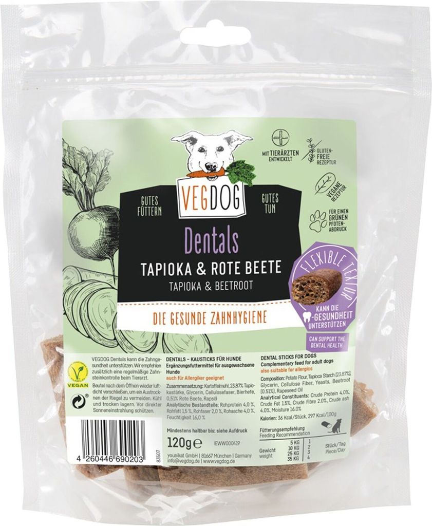 VEGDOG 400001, Leckerli, Hund, Adult, Rote Bete, Süßkartoffeln, 120 g