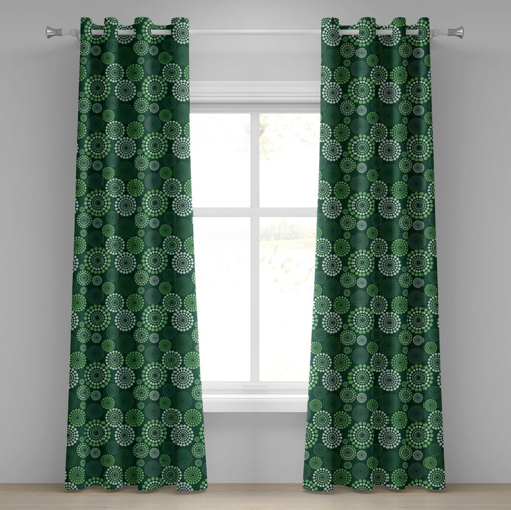ABAKUHAUS Abstrakt Ösenvorhang, Punktiertes Muster mit grünen Tönen geometrische Illustrations-moderne Kunst, Dekorative 2-Panel-Fenstervorhäng...