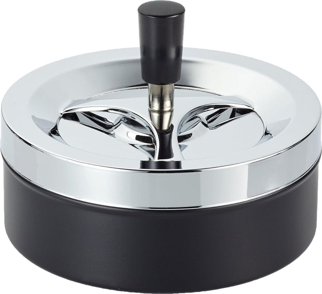 Large Ash Tray Approx. 14 cm Diameter Metal / Chrome / Black