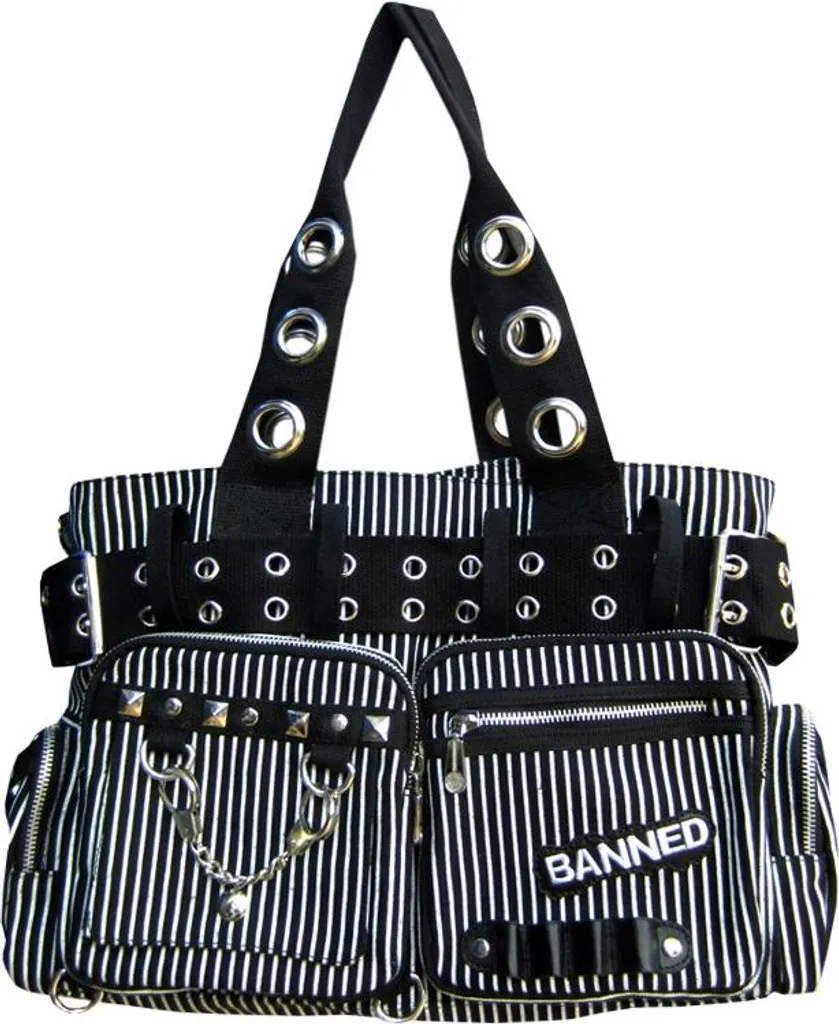 Sac à main rayé Banned Noir et Blanc - Sac à bandoulière Rockabilly