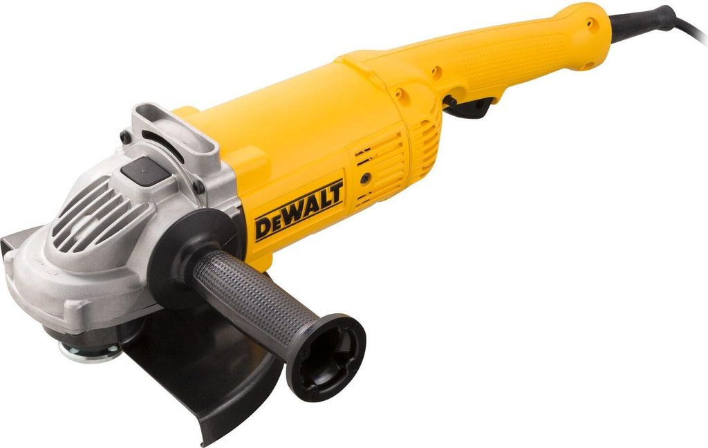 A DeWALT angle grinder is shown against a white background.
