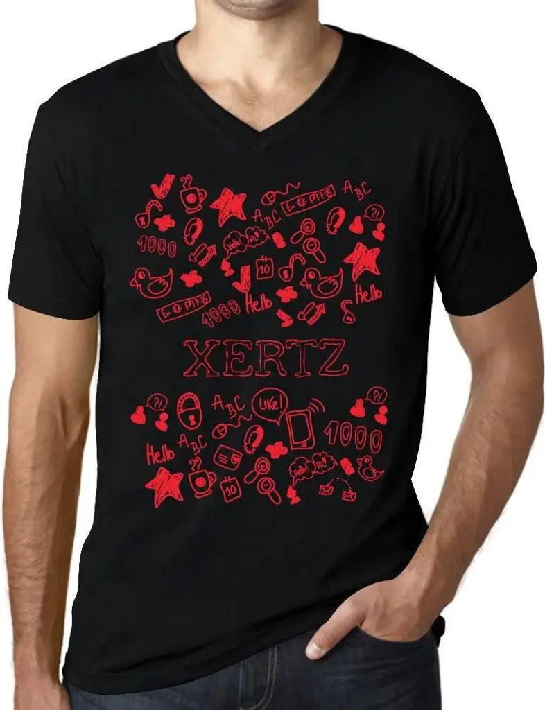 Herren Grafik T-Shirt V-Ausschnitt Gekritzelte Kunst xertz – Doodle Art Xertz – Öko-Verantwortlich Vintage Jahrgang Kurzarm Lustige Druck Gebu...