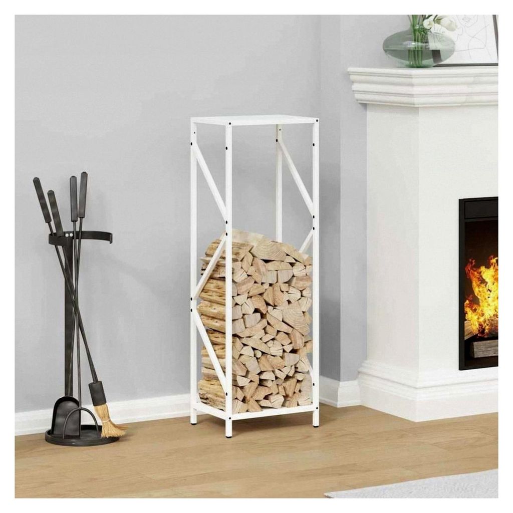 Brennholzregal Weiß 34x25x100 cm aus Kaltgewalztem Stahl