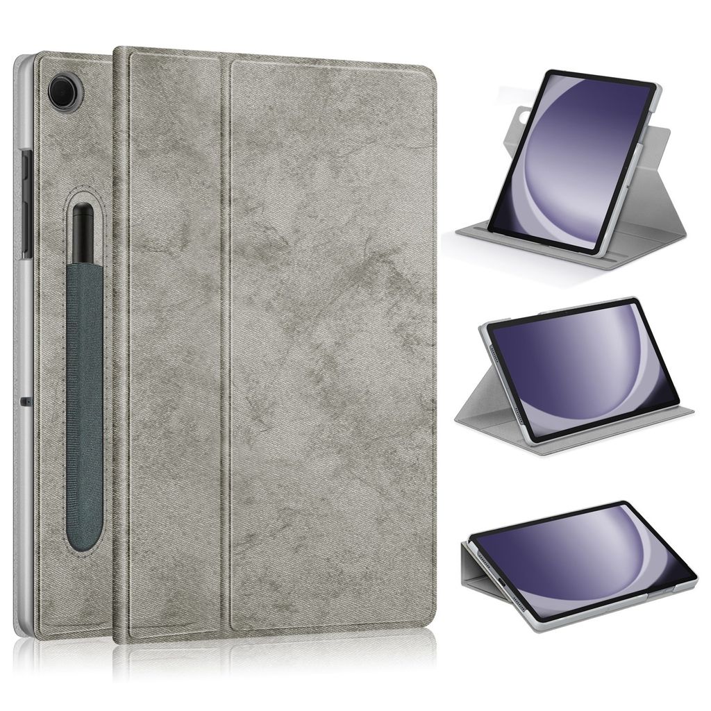 Für Samsung Galaxy Tab A9 Plus Design 360 Grad Rotation Smart Kunst-Leder Tasche Grau