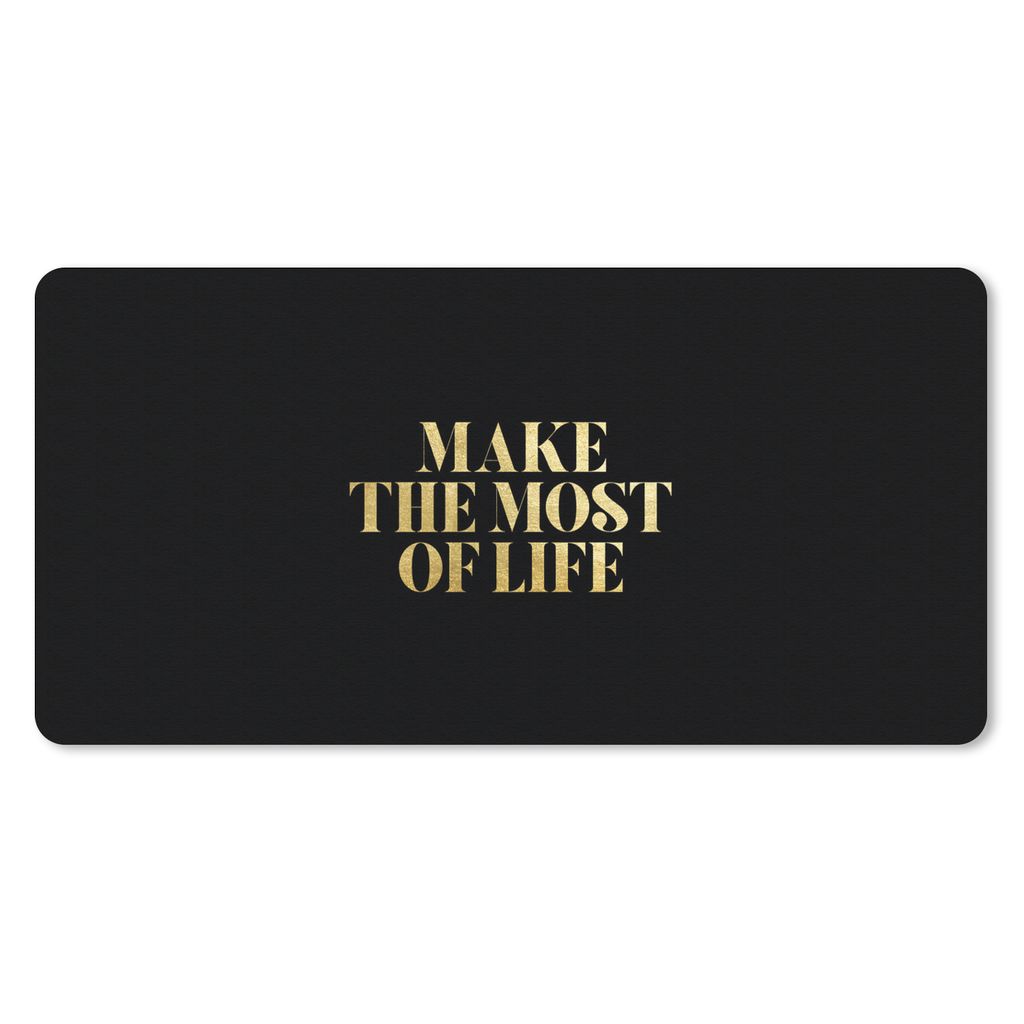 MuchoWow Schreibtischunterlage Zitat - Leben - Gold - Schwarz 80x40 cm - XXL Mauspad - Gaming Mauspad