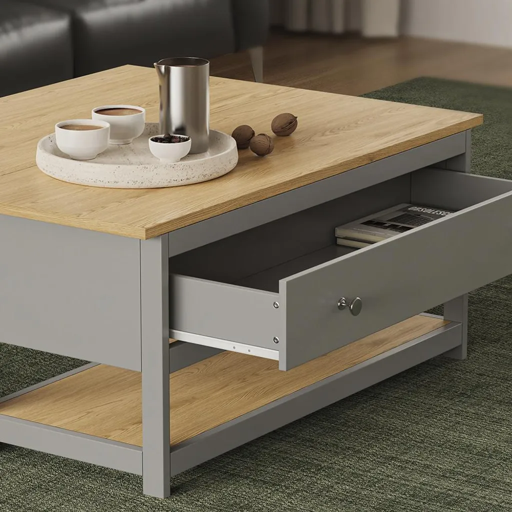 Table basse Vicco Vikla anthracite et chêne 100x40 cm, Modèle 56370
