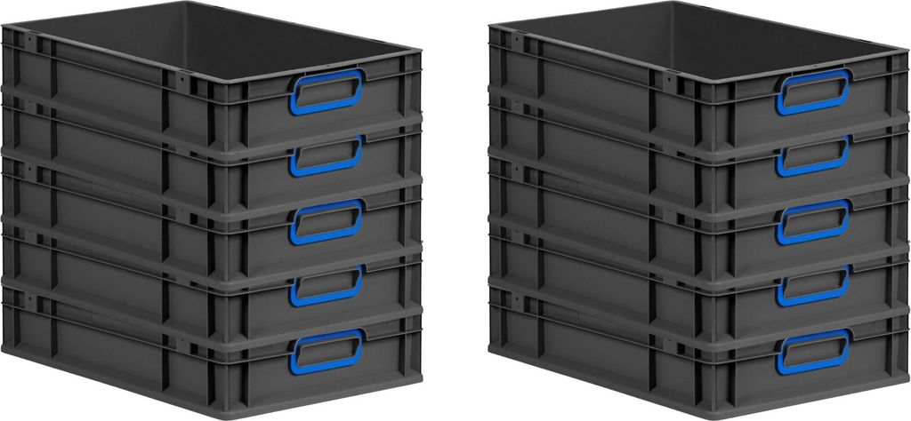 SparSet 10x Eurobox NextGen Color | HxBxT 12x40x60cm | 23 Liter | Griffe blau geschlossen | Schwarz | Eurobehälter, Transportbox, Transportbehält...