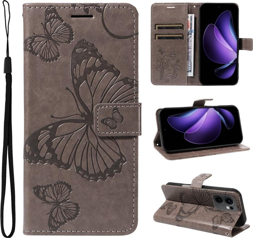 OPPO Reno13 F / FS 5G Hülle - Coverup Schmetterlinge Klapphülle - Taupe Grau