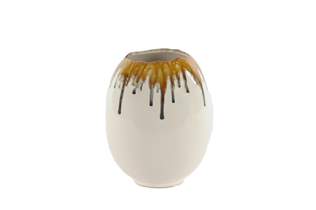 Rasteli Blumentopf Ei Gelb-Weiß D 17 cm H 21 cm