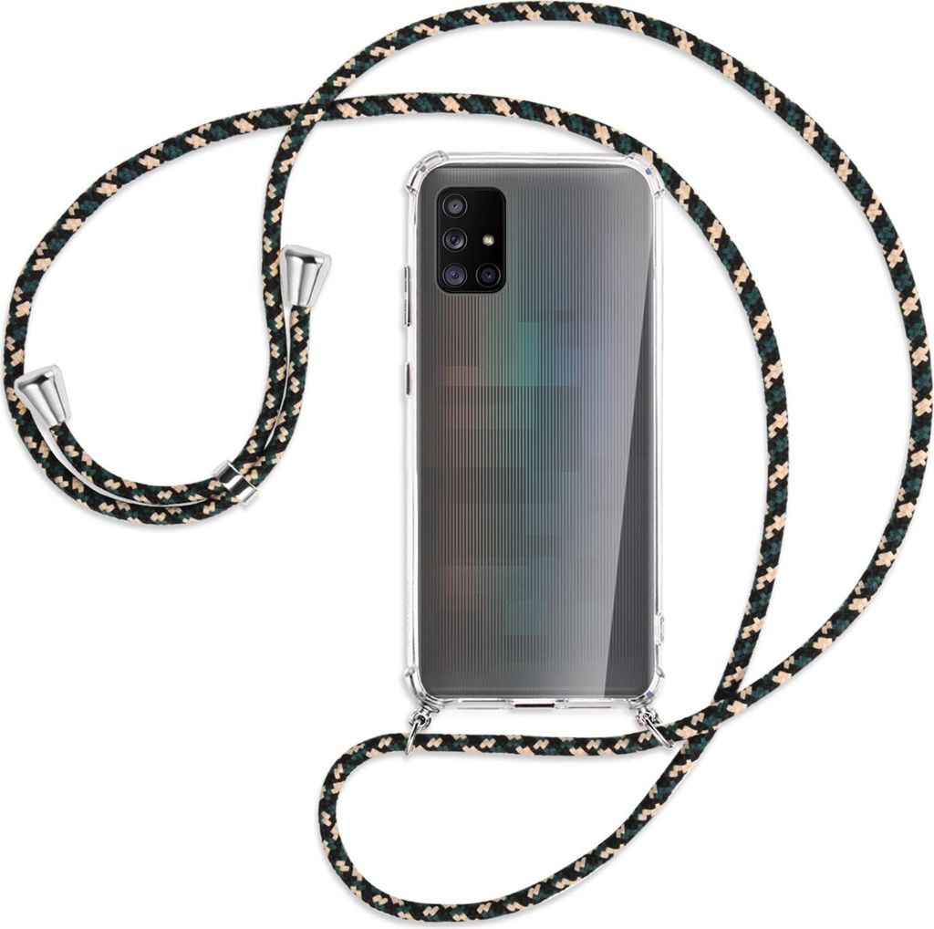 Handykette Backcover-Schutzhülle mit Band (Metall silberfarben) für Samsung Galaxy A71 5G - camouflage