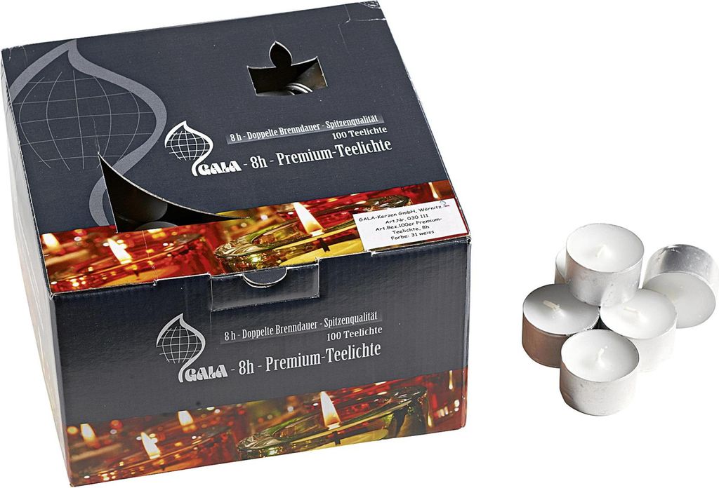 Gala Kerzen 030 111 001 Premium Teelichter, Ø 3,8cm, weiß Produktbild 