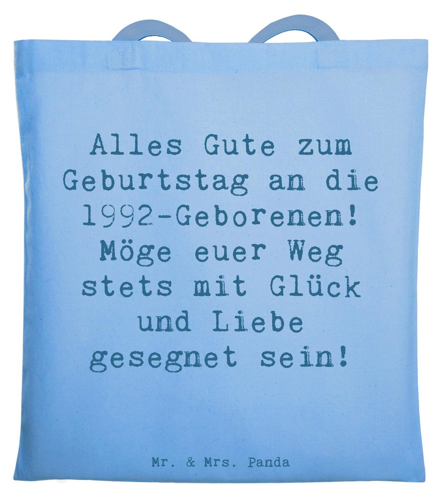 Mr. & Mrs. Panda Schultasche Spruch 1992 Geburtstag - Sky Blue - Geschenk, Einkaufstüte, Beutel, Shopping Tasche, Tote Bag, Geburtstagsgruß, Gebu...