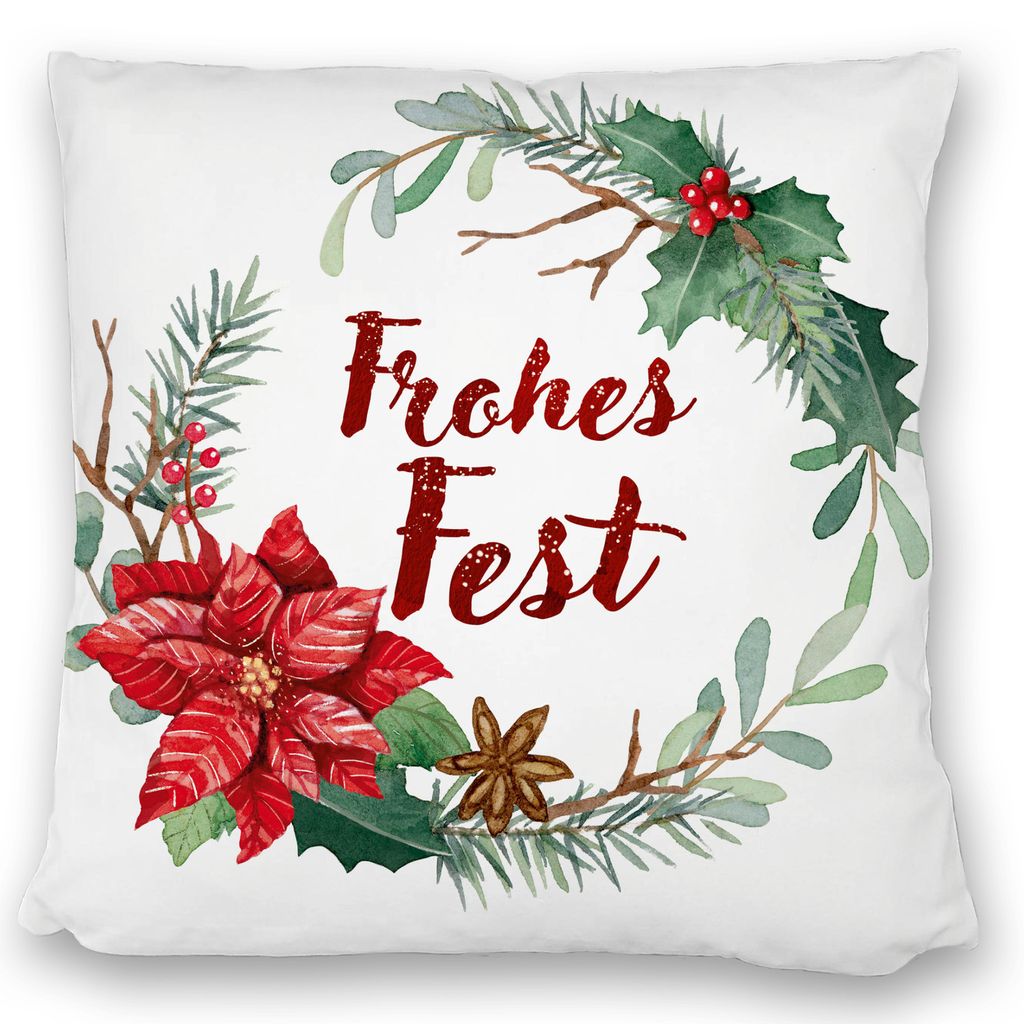 Frohes Fest Weihnachtskranz Kissen satiniert