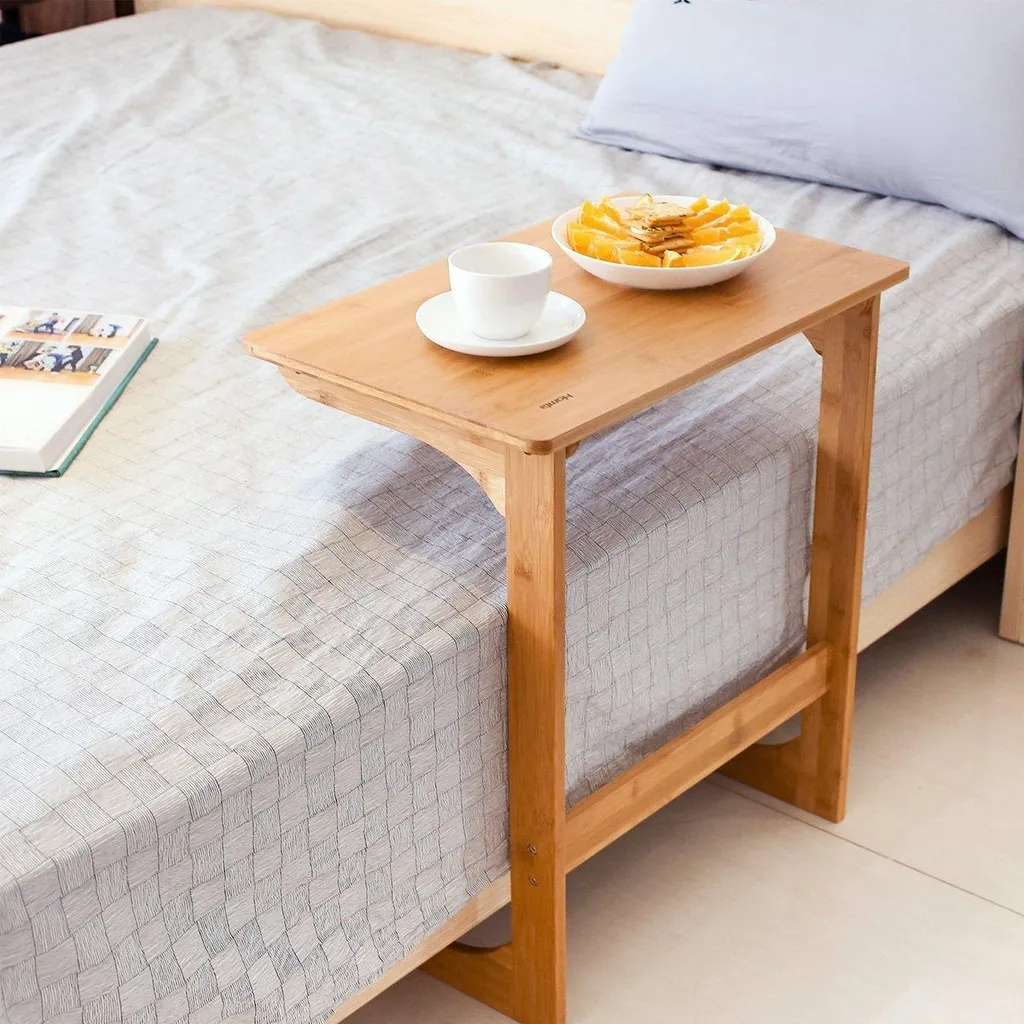 Support Ordinateur Portable en Bambou - Table de Lit Rectangulaire Chic