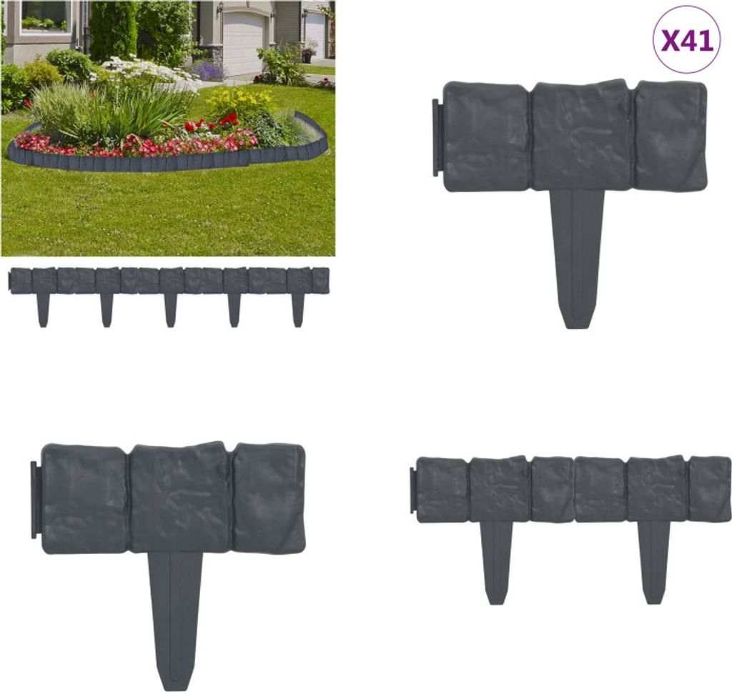 vidaXL Rasenkante Steinoptik 41 Stk. Kunststoff 10 m - Rasenkante - Rasenkanten - Beeteinfassung - Beeteinfassungen