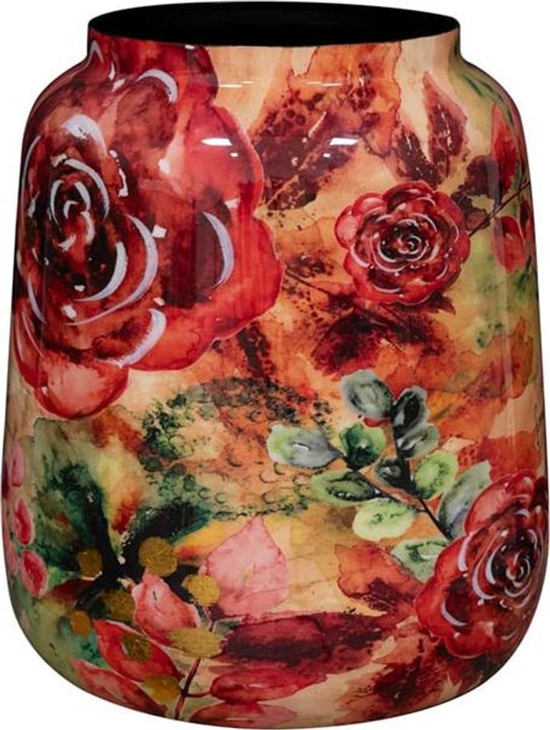 A close-up view of a vase with a floral pattern.