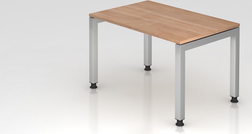 Schreibtisch Pejo | Nussbaum | Silber Gestell | BxT 120x80cm | Arbeitshöhe 68-76cm | stufenlos höheneinstellbar | 4-Fuß-Gestell eckig | Rechteck...