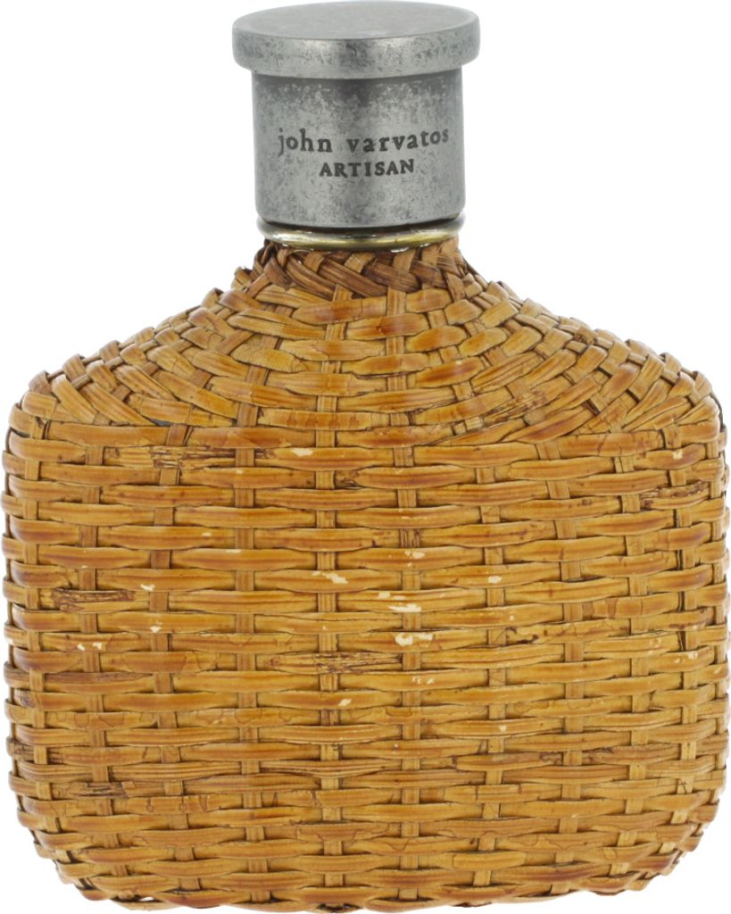 A close-up product shot of a John Varvatos Artisan fragrance bottle.