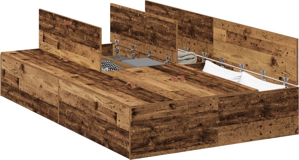 Möbel Stauraum-Bettgestell Altes Holz 120x190 cm - Klassische Betten 3335427