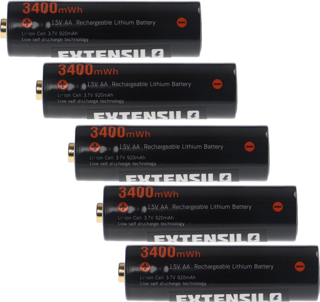 EXTENSILO Akkus AA Mignon, 5 Stück für diverse Geräte - Akkuzellen, 920 mAh, 3,7 V, Li-Ion