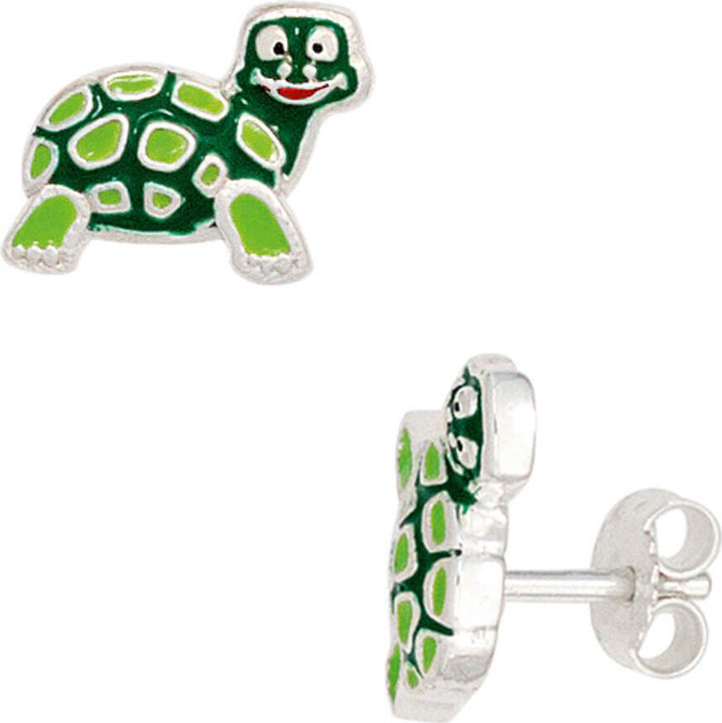Ohrringe Stecker Ohrstecker Schildkröte grün lackiert 925 Silber Kinder