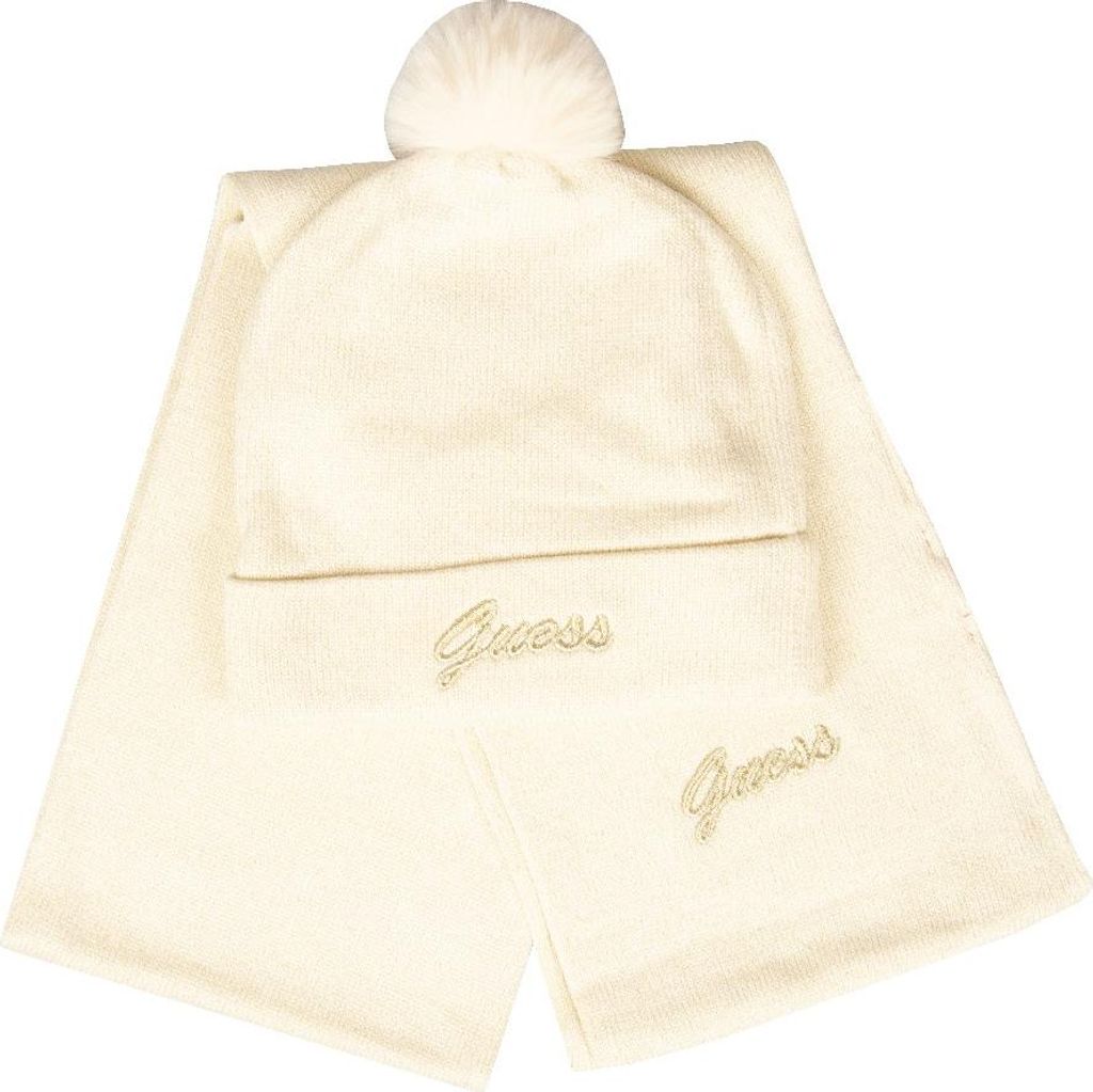 GUESS Damenschal und Mütze mit Rückseite und Bommel, Produktbild 