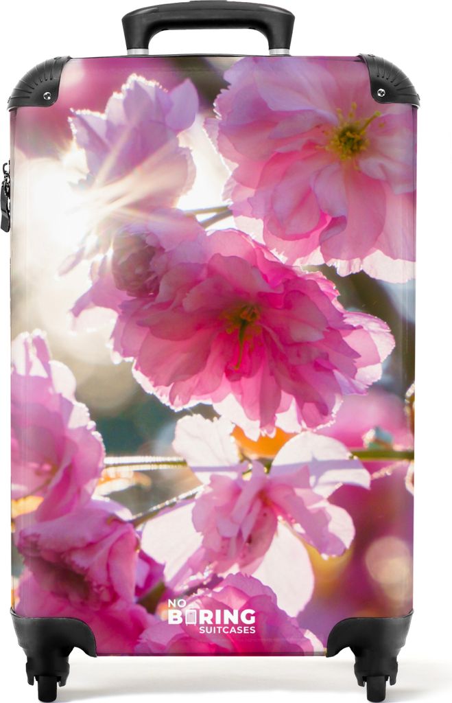 NoBoringSuitcases.com Koffer Handgepäck Trolley Rollkoffer Kleine Reisekoffer mit 4 Rollen - Blumen - Blüte - Rosa - Frühling - Sonne - Cabin ...