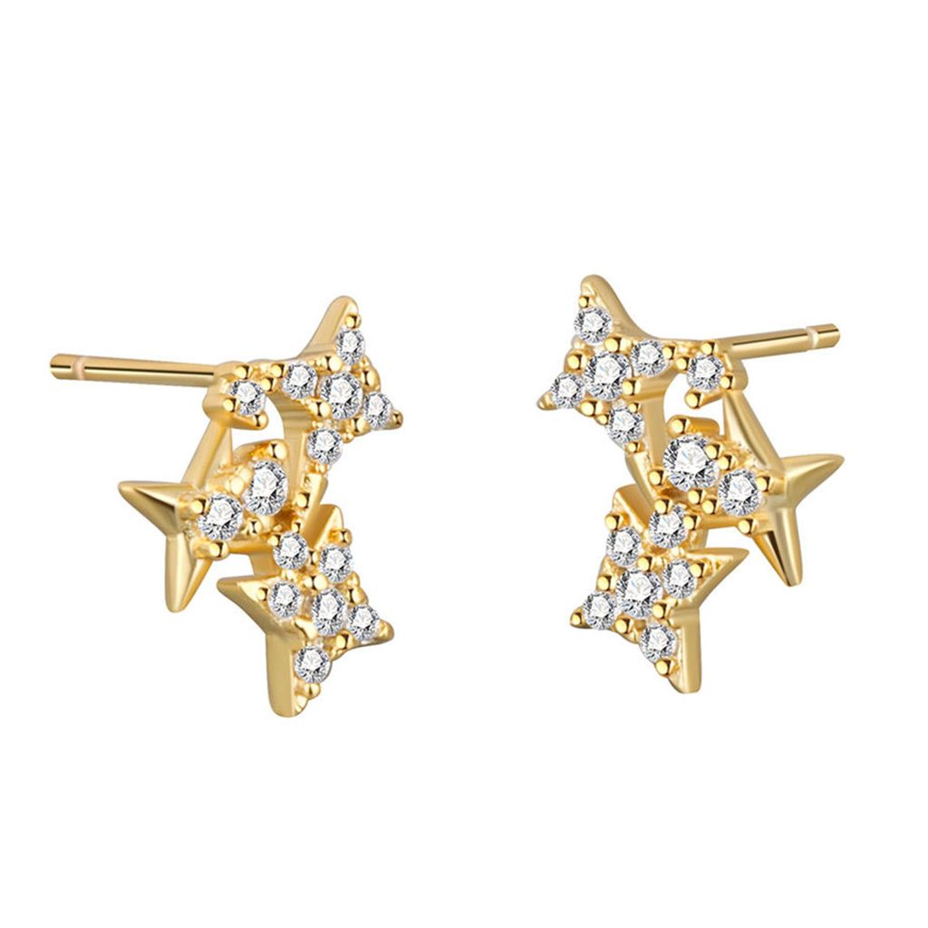 Damen-Ohrringe, Sternform, leicht, glänzend, Strass, Damen-Ohrringe, Geburtstagsgeschenk-Golden