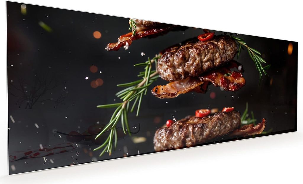 Küchenrückwand Spritzschutz Glas mit Motiv Burger mit Bacon 40 x 40 cm